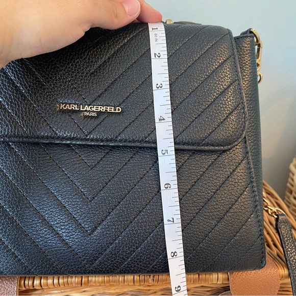 Karl Lagerfield Paris Charlotte Satchel Black Chevron Quilted Leather Crossbody - Picture 11 of 12
